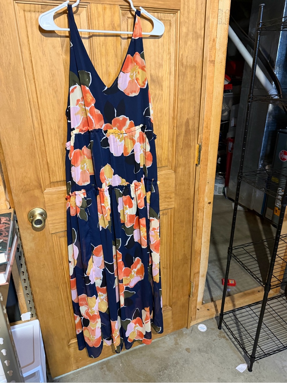 Maurices Navy Floral Maxi Dress with Orange & Pink Blooms